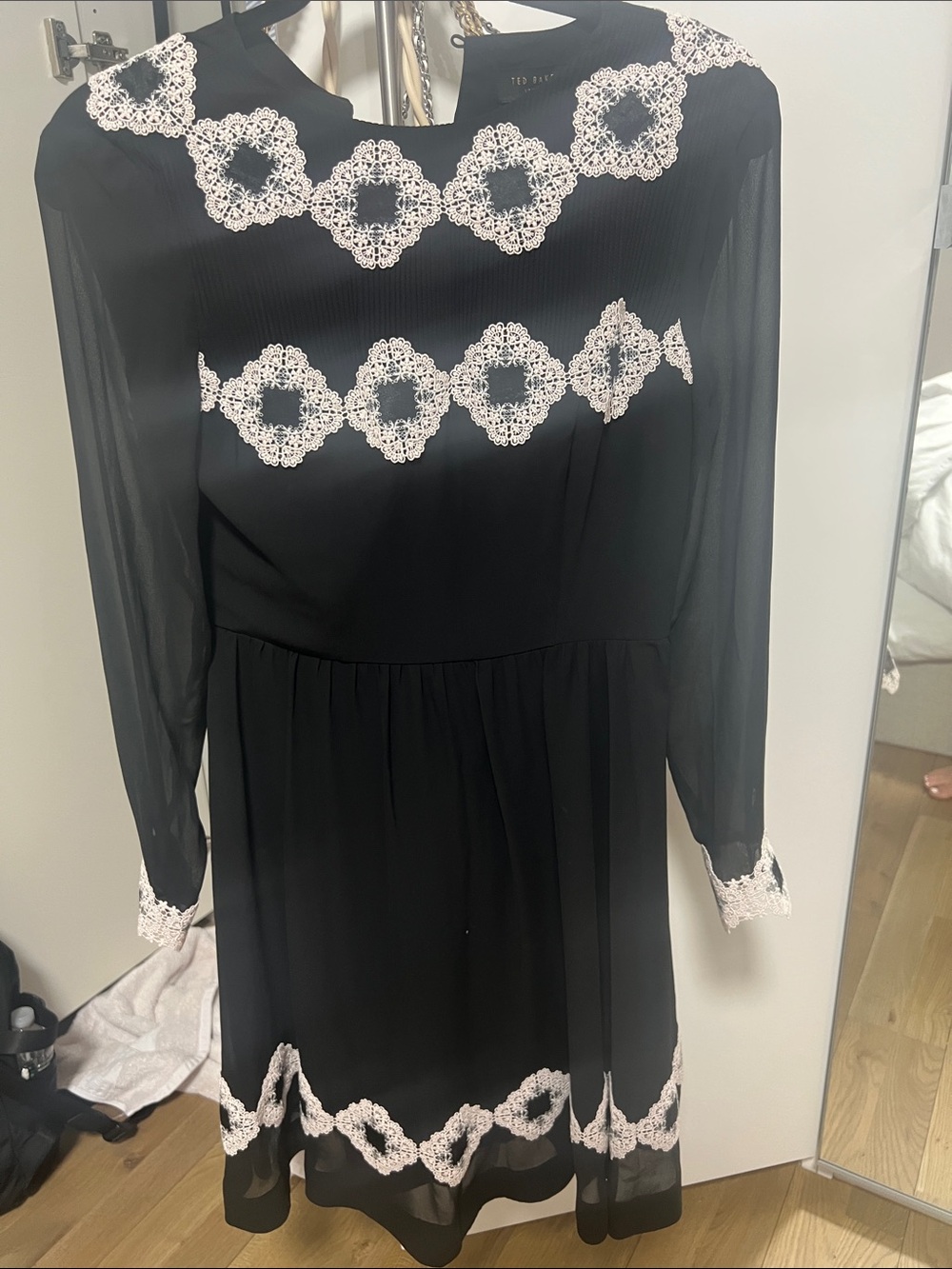 Ted Baker London Black Dress with White Lace Trim